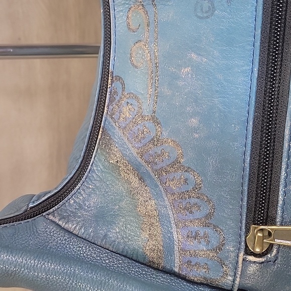 Anuschka Blue Hand Painted Leather Shoulder Bag - Picture 5 of 16